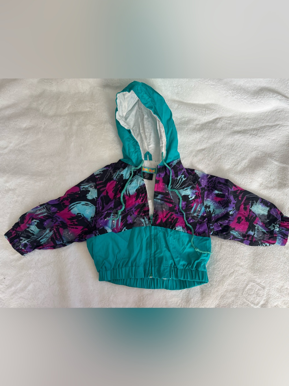 Vintage 1990s Vibrant Teal & Abstract Print Windbreaker Jacket